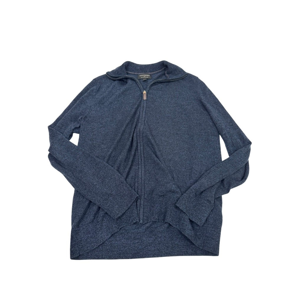Banana Republic Mens Large 100% Merino Wool Full Zip Sweater Navy Blue Knit